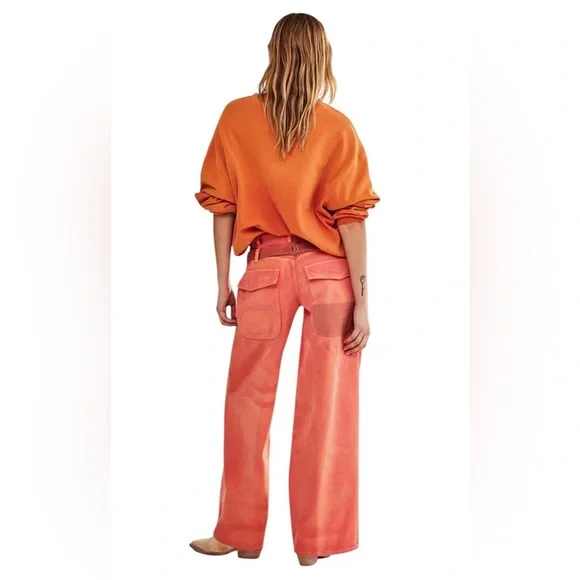 Free People We The Free Waterfalls Baggy Wide Leg Jeans Orange Size 25 - Picture 2 of 16